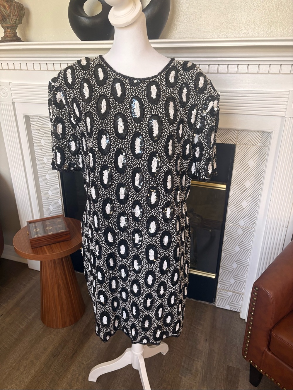 Black & White Printed Short Sleeve Mini Dress